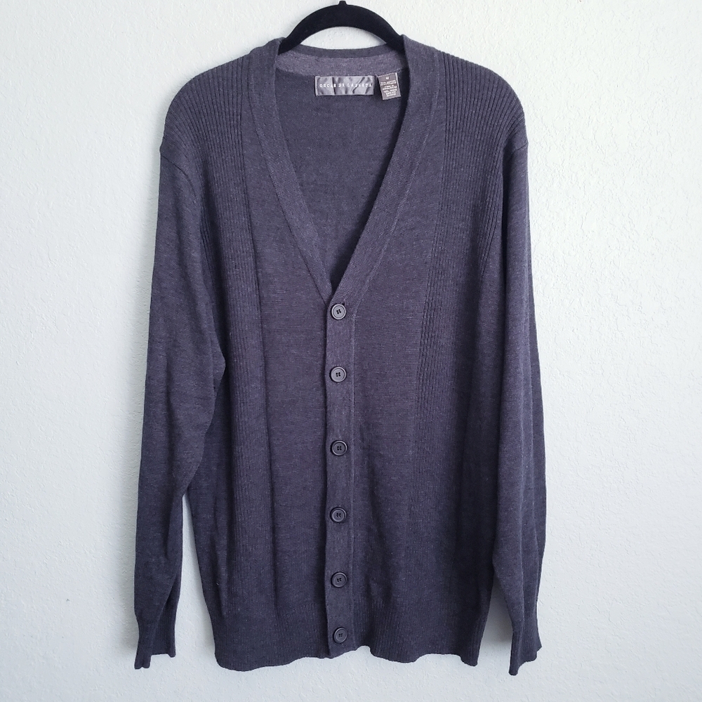 Oscar De La Renta Dark Gray Buttondown Cotton Sweater